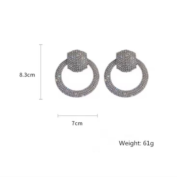 Big Bold Rhinestone Silver Hoop Earrings Circle Pave Crystal Statement Jewelry - Picture 2 of 5